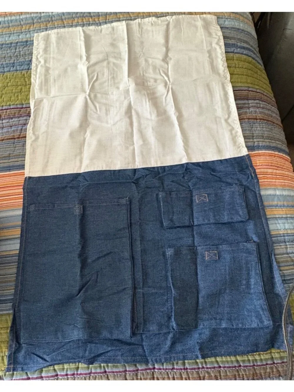Divatex Bed Pockets Blue Denim Multi-Pocket Storage Organizer